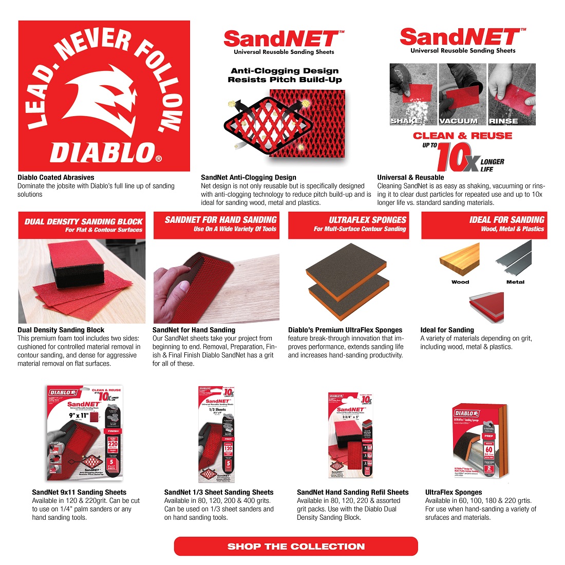 DIABLO Sand NET Dual Density Hand Sanding Sheets 220 Grit (10Pack